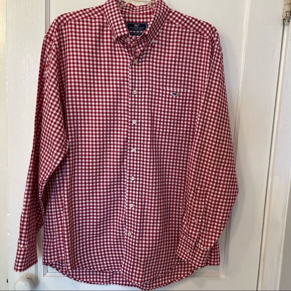Vineyard Vines Gingham Red Gingham Classic Fit Tucker Shirt Button Down - Picture 1 of 8